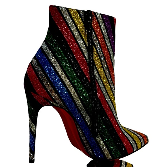 Christian Louboutin Multicolor So Kate 100 Striped Rainbow Glitter Heels Boots. - Picture 7 of 13